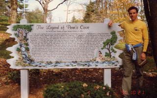 54 01k. Dave Parker and sign at Penns Cave