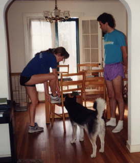 109 0w1. Pasadena -- Megan Donahue, dog Sierra, and Mark Voit