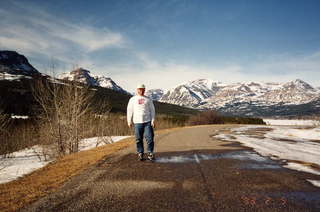 Glacier National Park Adam on road closer