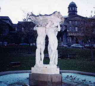 119 3p1. Montreal three 'bares' statue at McGill