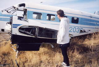 Globe, airplane in disrepair and Jim