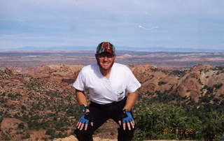 Zion National Park, Adam in narrow path (zoom)