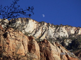 Zion National Park -- moon over high rocks