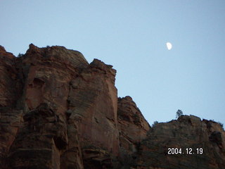 Zion National Park -- moon over rocks in shadow