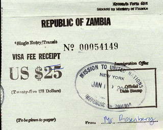 1 5ks. oldpassport Zambia receipt