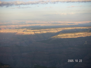 Grand Canyon -- Aerial -- North Rim over dark canyon at dawn