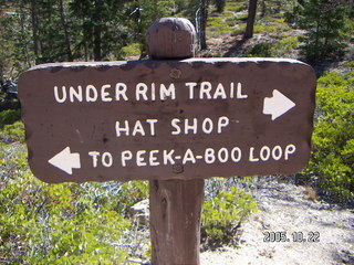 Bryce Canyon -- Under Rim Trail / Hat Shop / To Peek-a-boo Loop sign