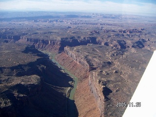 aerial -- Colorado canyon narrow rock ledge