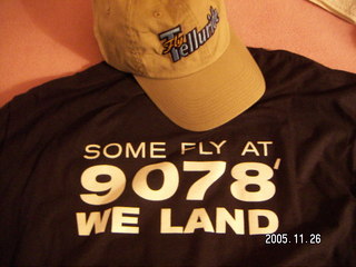 61 5ms. tex:  some fly at 9078' we land - Telluride Airport t-shirt and cap