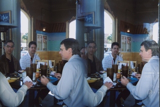 stereo-3D L+R parallel-eye Loreo -- Sean Geraghty's lunch -- Mike, Sean, Jim