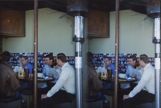 stereo-3D L+R parallel-eye Loreo -- Sean Geraghty's lunch -- Bill, Jim, Neil