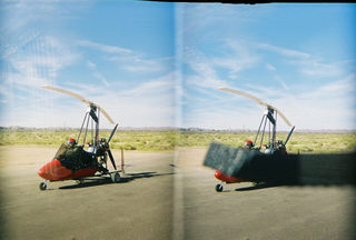 stereo-3D L+R parallel-eye Loreo -- autogyro at San Manuel Airport (E77)