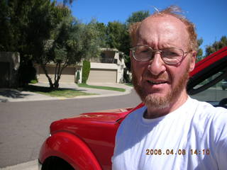 Adam and bright red truck rental