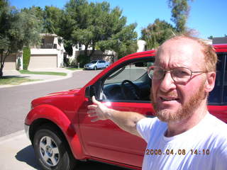 Adam and bright red truck rental