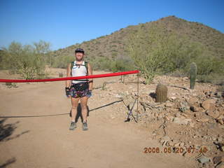 Lost Dog Wash trailhead -- ribbon and Adam