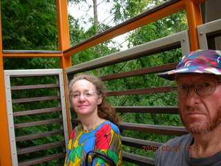 Morris Arboretum -- Betsy and Adam in tree-viewing sculpture