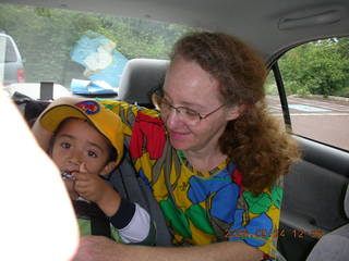 Morris Arboretum -- Gaby and Betsy in car