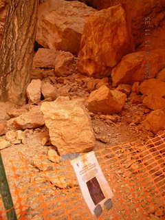 Bryce Canyon -- trail closure sign and rock slide -- Navajo loop