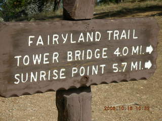 Bryce Canyon -- Fairyland trail sign