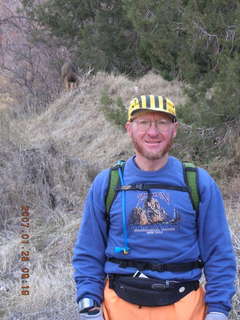 Zion National Park - Adam with mule deer in the background - Watchman hike