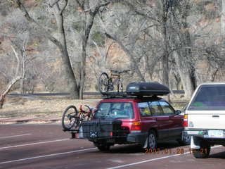 car decked out for outdoor adventure at Zion Lodge