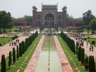 Taj Mahal entrance in distance, lawn, Adam