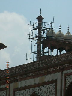 153 69e. Taj Mahal entrance spires under construction
