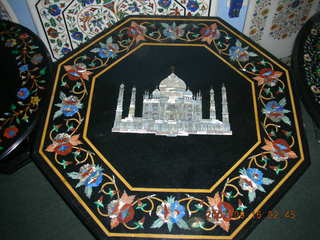 202 69e. Agra - inlaid-marble table with Taj Mahal picture