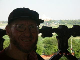 248 69e. Agra Fort - Taj Mahal in the distance - Adam in silhouette