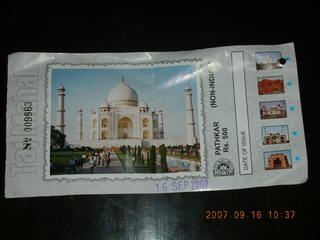 318 69e. admission ticket for Taj Mahal