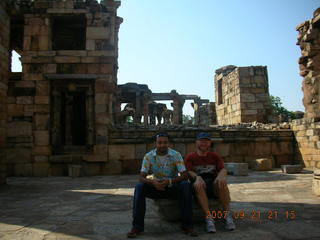 Qutub Minar, Delhi - Hitesh and Adam sitting in sitting area