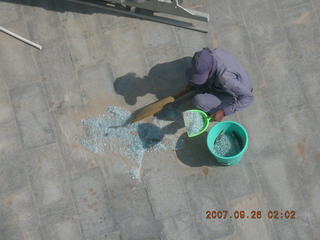 broken glass at construction site - Gurgaon, India