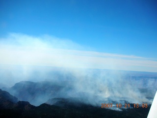 aerial - Grand Canyon - smoke over north rim