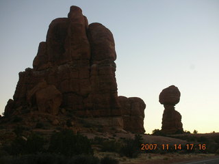 316 6be. Arches National Park - late afternoon - Balanced Rock in silhouette