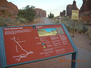 14 6bj. Arches National Park - Park Avenue Trail at daybreak - sign