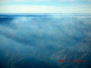 aerial - Grand Canyon - smoke from north rim