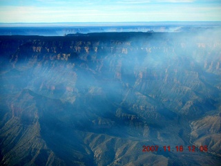 207 6bj. aerial - Grand Canyon - smoke from north rim
