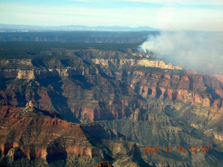 212 6bj. aerial - Grand Canyon - smoke from north rim