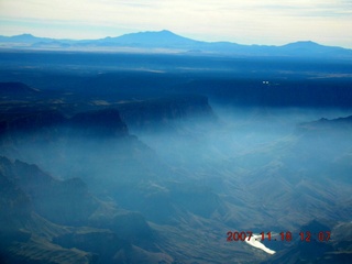 213 6bj. aerial - Grand Canyon - smoke from north rim