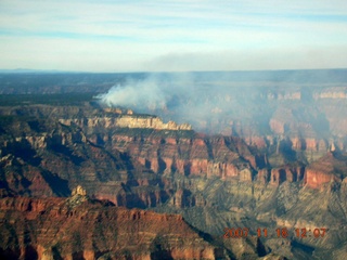 214 6bj. aerial - Grand Canyon - smoke on north rim
