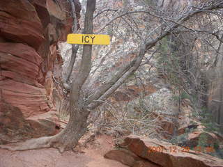 Zion National Park - Angels Landing hike - ICY sign