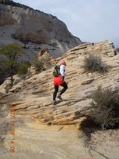81 6cv. Zion National Park - Angels Landing hike - Adam climbing at the top