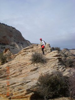 84 6cv. Zion National Park - Angels Landing hike - Adam climbing at the top