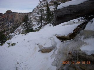 Zion National Park - West Rim trail - ice along trail