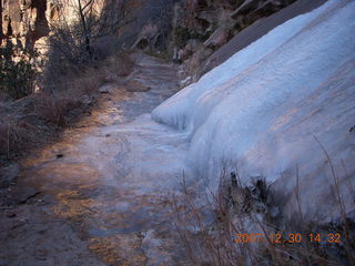 317 6cw. Zion National Park- Hidden Canyon hike - serious ice on path