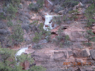 Zion National Park - Watchman Trail hike at sunset - icy waterfall