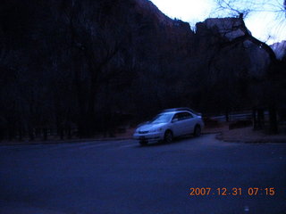 Zion National Park - moonlight River Walk - mine is the only car in the parking lot