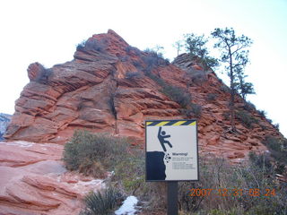 Zion National Park - sunrise Angels Landing hike - another warning sign at Scout Lookout