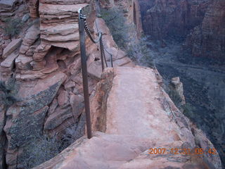 Zion National Park - sunrise Angels Landing hike - chains - chains - narrow part
