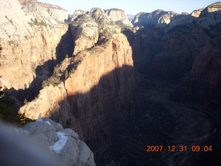 82 6cx. Zion National Park - sunrise Angels Landing hike - view from the top - knife edge